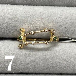 FJ Gemini Constellation Ring, Green Stones, Size 7